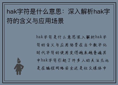 hak字符是什么意思：深入解析hak字符的含义与应用场景